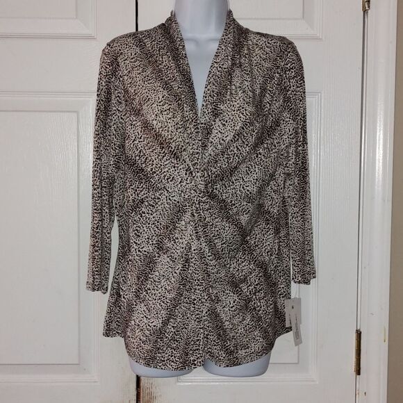 Liz Claiborne lodge Brown Multi Twist front knot Top Sz L NWT - Picture 1 of 7